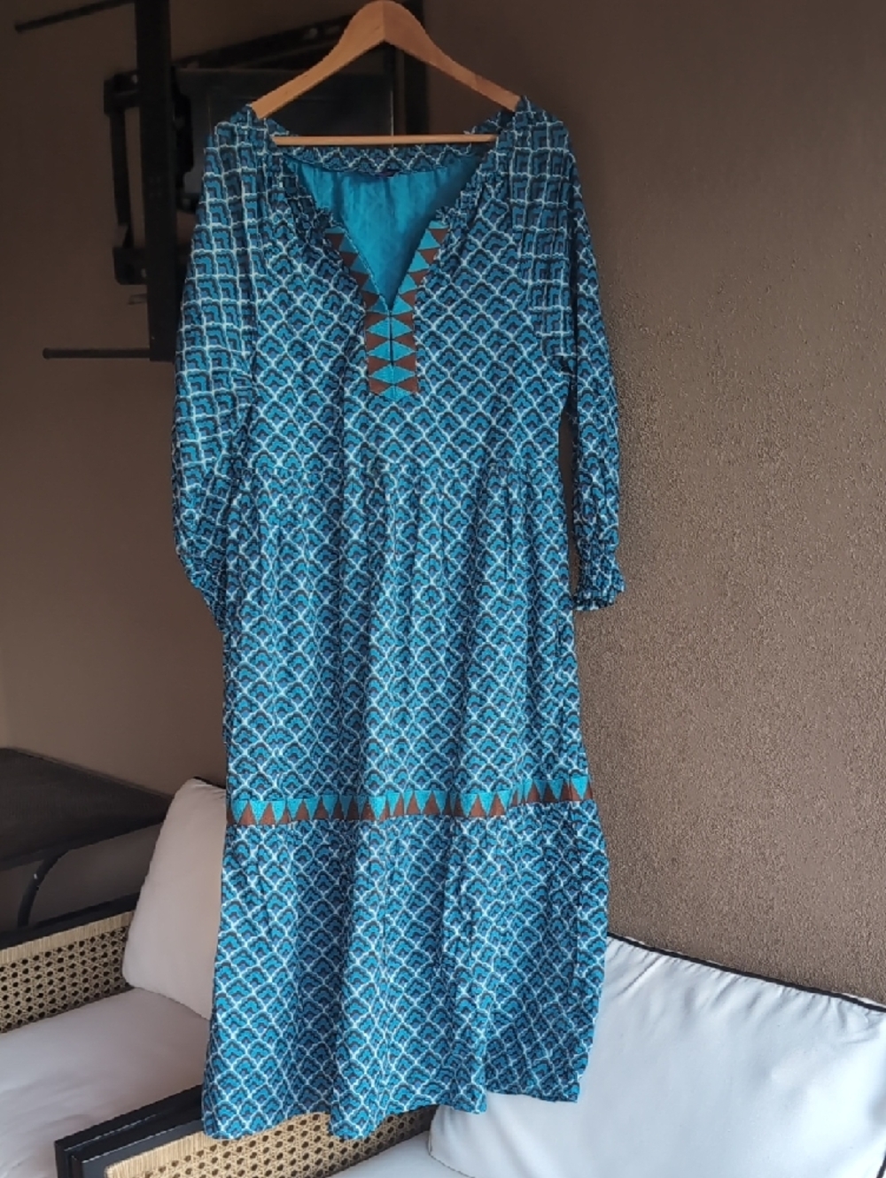 Anthropologie Ro’s Garden Genia Blue Printed Midi Dress 100% Cotton